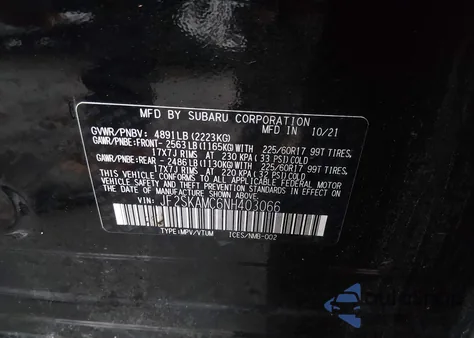 2022 Subaru Forester Wilderness z USA, uszkodzony, nr VIN JF2SKAMC6NH403066